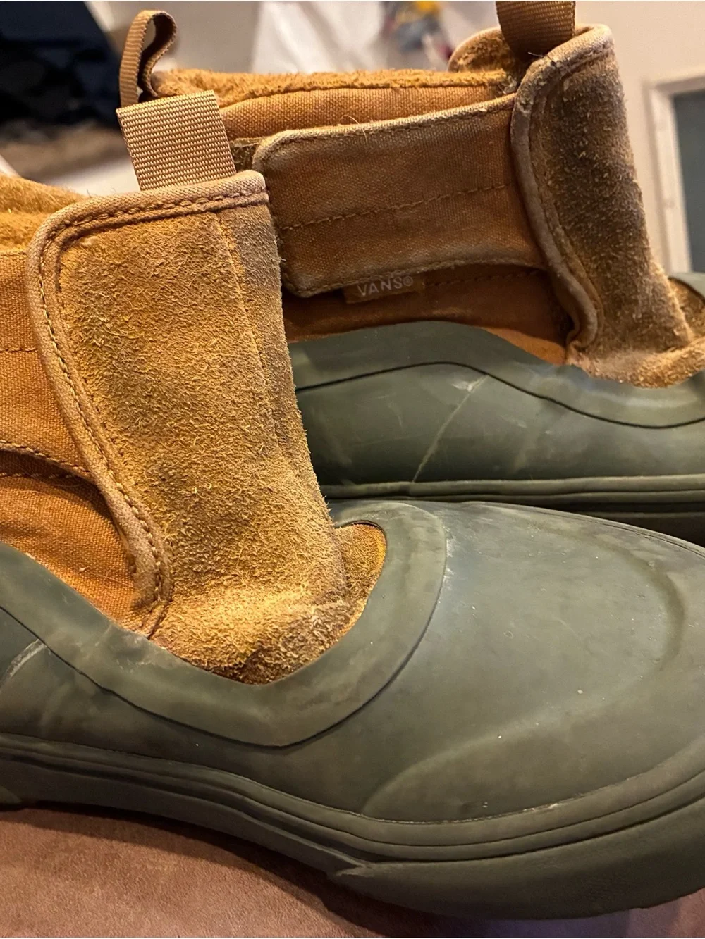 Vans Kids Tan Suede and Green Rubber Rain Boots